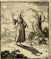 An illustration from Vonken der liefde Jezus, van het God-begeerende zielen-vuur : zynde bloempjes der zalige hoop, tot verheugelykheid der wandelaars, langs den weg, na vreden-ryk : een behelzing van vyftig zinne-beelden, met hunne daar op speelende, verzen, en heilige spreuken (1717)