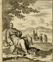 An illustration from Vonken der liefde Jezus, van het God-begeerende zielen-vuur : zynde bloempjes der zalige hoop, tot verheugelykheid der wandelaars, langs den weg, na vreden-ryk : een behelzing van vyftig zinne-beelden, met hunne daar op speelende, verzen, en heilige spreuken (1717)