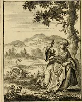 An illustration from Vonken der liefde Jezus, van het God-begeerende zielen-vuur : zynde bloempjes der zalige hoop, tot verheugelykheid der wandelaars, langs den weg, na vreden-ryk : een behelzing van vyftig zinne-beelden, met hunne daar op speelende, verzen, en heilige spreuken (1717)