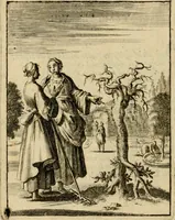 An illustration from Vonken der liefde Jezus, van het God-begeerende zielen-vuur : zynde bloempjes der zalige hoop, tot verheugelykheid der wandelaars, langs den weg, na vreden-ryk : een behelzing van vyftig zinne-beelden, met hunne daar op speelende, verzen, en heilige spreuken (1717)