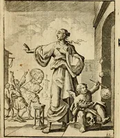 An illustration from Vonken der liefde Jezus, van het God-begeerende zielen-vuur : zynde bloempjes der zalige hoop, tot verheugelykheid der wandelaars, langs den weg, na vreden-ryk : een behelzing van vyftig zinne-beelden, met hunne daar op speelende, verzen, en heilige spreuken (1717)