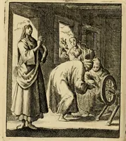 An illustration from Vonken der liefde Jezus, van het God-begeerende zielen-vuur : zynde bloempjes der zalige hoop, tot verheugelykheid der wandelaars, langs den weg, na vreden-ryk : een behelzing van vyftig zinne-beelden, met hunne daar op speelende, verzen, en heilige spreuken (1717)