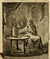 An illustration from Vonken der liefde Jezus, van het God-begeerende zielen-vuur : zynde bloempjes der zalige hoop, tot verheugelykheid der wandelaars, langs den weg, na vreden-ryk : een behelzing van vyftig zinne-beelden, met hunne daar op speelende, verzen, en heilige spreuken (1717)