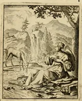 An illustration from Vonken der liefde Jezus, van het God-begeerende zielen-vuur : zynde bloempjes der zalige hoop, tot verheugelykheid der wandelaars, langs den weg, na vreden-ryk : een behelzing van vyftig zinne-beelden, met hunne daar op speelende, verzen, en heilige spreuken (1717)