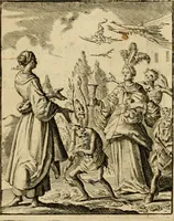 An illustration from Vonken der liefde Jezus, van het God-begeerende zielen-vuur : zynde bloempjes der zalige hoop, tot verheugelykheid der wandelaars, langs den weg, na vreden-ryk : een behelzing van vyftig zinne-beelden, met hunne daar op speelende, verzen, en heilige spreuken (1717)