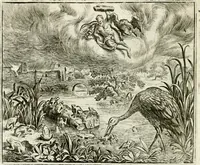 An illustration from Vorstelijcke warande der dieren : waer in de zeden-rijcke philosophie, poëtisch, morael, en historiael, vermakelijck en treffelijck wort voorgestelt : mit exempelen uyt de oude historien, in prose : ende uytleggingen, in rijm verklaert (1682)