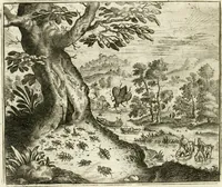 An illustration from Vorstelijcke warande der dieren : waer in de zeden-rijcke philosophie, poëtisch, morael, en historiael, vermakelijck en treffelijck wort voorgestelt : mit exempelen uyt de oude historien, in prose : ende uytleggingen, in rijm verklaert (1682)