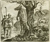 An illustration from Vorstelijcke warande der dieren : waer in de zeden-rijcke philosophie, poëtisch, morael, en historiael, vermakelijck en treffelijck wort voorgestelt : mit exempelen uyt de oude historien, in prose : ende uytleggingen, in rijm verklaert (1682)