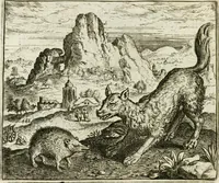 An illustration from Vorstelijcke warande der dieren : waer in de zeden-rijcke philosophie, poëtisch, morael, en historiael, vermakelijck en treffelijck wort voorgestelt : mit exempelen uyt de oude historien, in prose : ende uytleggingen, in rijm verklaert (1682)