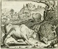 An illustration from Vorstelijcke warande der dieren : waer in de zeden-rijcke philosophie, poëtisch, morael, en historiael, vermakelijck en treffelijck wort voorgestelt : mit exempelen uyt de oude historien, in prose : ende uytleggingen, in rijm verklaert (1682)