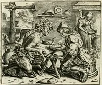 An illustration from Vorstelijcke warande der dieren : waer in de zeden-rijcke philosophie, poëtisch, morael, en historiael, vermakelijck en treffelijck wort voorgestelt : mit exempelen uyt de oude historien, in prose : ende uytleggingen, in rijm verklaert (1682)
