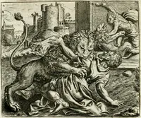 An illustration from Vorstelijcke warande der dieren : waer in de zeden-rijcke philosophie, poëtisch, morael, en historiael, vermakelijck en treffelijck wort voorgestelt : mit exempelen uyt de oude historien, in prose : ende uytleggingen, in rijm verklaert (1682)