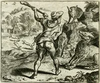 An illustration from Vorstelijcke warande der dieren : waer in de zeden-rijcke philosophie, poëtisch, morael, en historiael, vermakelijck en treffelijck wort voorgestelt : mit exempelen uyt de oude historien, in prose : ende uytleggingen, in rijm verklaert (1682)