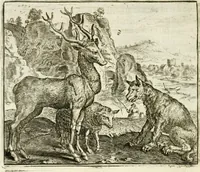 An illustration from Vorstelijcke warande der dieren : waer in de zeden-rijcke philosophie, poëtisch, morael, en historiael, vermakelijck en treffelijck wort voorgestelt : mit exempelen uyt de oude historien, in prose : ende uytleggingen, in rijm verklaert (1682)