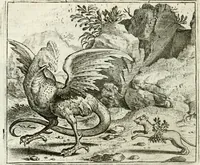 Picture 7 of 128 from Vorstelijcke warande der dieren : waer in de zeden-rijcke philosophie, poëtisch, morael, en historiael, vermakelijck en treffelijck wort voorgestelt : mit exempelen uyt de oude historien, in prose : ende uytleggingen, in rijm verklaert (1682), leaf 21