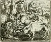 Picture 121 of 128 from Vorstelijcke warande der dieren : waer in de zeden-rijcke philosophie, poëtisch, morael, en historiael, vermakelijck en treffelijck wort voorgestelt : mit exempelen uyt de oude historien, in prose : ende uytleggingen, in rijm verklaert (1682), leaf 249