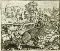 Picture 13 of 128 from Vorstelijcke warande der dieren : waer in de zeden-rijcke philosophie, poëtisch, morael, en historiael, vermakelijck en treffelijck wort voorgestelt : mit exempelen uyt de oude historien, in prose : ende uytleggingen, in rijm verklaert (1682), leaf 33