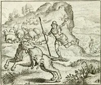 An illustration from Vorstelijcke warande der dieren : waer in de zeden-rijcke philosophie, poëtisch, morael, en historiael, vermakelijck en treffelijck wort voorgestelt : mit exempelen uyt de oude historien, in prose : ende uytleggingen, in rijm verklaert (1682)