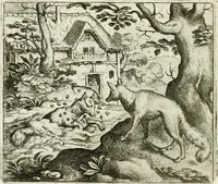 An illustration from Vorstelijcke warande der dieren : waer in de zeden-rijcke philosophie, poëtisch, morael, en historiael, vermakelijck en treffelijck wort voorgestelt : mit exempelen uyt de oude historien, in prose : ende uytleggingen, in rijm verklaert (1682)