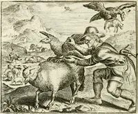 An illustration from Vorstelijcke warande der dieren : waer in de zeden-rijcke philosophie, poëtisch, morael, en historiael, vermakelijck en treffelijck wort voorgestelt : mit exempelen uyt de oude historien, in prose : ende uytleggingen, in rijm verklaert (1682)
