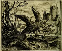 An illustration from Vorstelijcke warande der dieren : waer in de zeden-rijcke philosophie, poëtisch, morael, en historiael, vermakelijck en treffelijck wort voorgestelt : mit exempelen uyt de oude historien, in prose (1682)