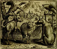 An illustration from Vorstelijcke warande der dieren : waer in de zeden-rijcke philosophie, poëtisch, morael, en historiael, vermakelijck en treffelijck wort voorgestelt : mit exempelen uyt de oude historien, in prose (1682)