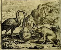 An illustration from Vorstelijcke warande der dieren : waer in de zeden-rijcke philosophie, poëtisch, morael, en historiael, vermakelijck en treffelijck wort voorgestelt : mit exempelen uyt de oude historien, in prose (1682)