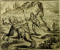 An illustration from Vorstelijcke warande der dieren : waer in de zeden-rijcke philosophie, poëtisch, morael, en historiael, vermakelijck en treffelijck wort voorgestelt : mit exempelen uyt de oude historien, in prose (1682)