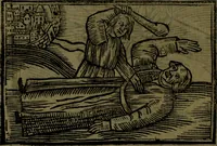 An illustration from The voyages & travels of Sir John Mandevile, Knight, wherein is set down the way to the Holy Land, and to Hierusalem, as also to the lands of the great Caan, and of Prestor John, to Inde, and divers other countries, together with many and strange marvels therein (1684)