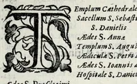 An illustration from Vrbis Patauinae inscriptiones sacrae et prophanae : quibus templorum & altarium exstructiones atq[ue] dedicationes, coenobiorum quoq[ue] aedificia, primorum iuxta ciuium ac recentiorum familię nomina, coniugia, & liberi, magistratus ac honores diuersi : doctorum praeterea omni disciplinarum genere in urbe atq[ue] Gymnasio Patauino clarissimorum, itemq[ue] principum, nobilium & aduenarum, artificum praeterea insignium monumenta (1649)