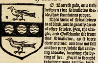 An illustration from VVorkes of armorie : deuided into three bookes, entituled, the concordes of armorie, the armorie of honor, and of cotes and creastes, (1597)