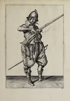 An illustration from Waffenhandlung von der Rören, Musquetten, undt Spiessen : gestalt nach der Ordnung des hochgebornen Fursten vnd Herrn, Herrn Moritzen Printzen zu Oranien ... (1608)
