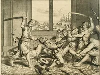 Picture 36 of 109 from Wahrhaftige ausführliche beschreibung der berühmten ostindischen kusten Malabar und Coromandel, als auch der insel Zeylon: samt dero angräntzenden und untergehörigen reichen, fürstentühmen, ländern, städten ... so wol auch der merkwürdigsten kriegshändel, belägerungen, feld- und seeschlachten, sonderlich zwischen den Portugesen und Holländern, handel-und kaufmannschaften: durchgehends verzieret mit neuen landkahrten und abbildungen der vornehmsten städte, festungen, trachten, thiere, früchte, &c. so in India selbst nach dem leben gezeichnet, und folgends mit fleiss zu kupfer gebracht: benebst einer umständlichen und gründlichen entdeckung der abgötterey der ost-indischen heyden, Malabaren, Benjanen, Gentiven, Bramines &c. .. (1672), leaf 259