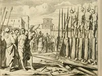 An illustration from Wahrhaftige ausführliche beschreibung der berühmten ostindischen kusten Malabar und Coromandel, als auch der insel Zeylon: samt dero angräntzenden und untergehörigen reichen, fürstentühmen, ländern, städten ... so wol auch der merkwürdigsten kriegshändel, belägerungen, feld- und seeschlachten, sonderlich zwischen den Portugesen und Holländern, handel-und kaufmannschaften: durchgehends verzieret mit neuen landkahrten und abbildungen der vornehmsten städte, festungen, trachten, thiere, früchte, &c. so in India selbst nach dem leben gezeichnet, und folgends mit fleiss zu kupfer gebracht: benebst einer umständlichen und gründlichen entdeckung der abgötterey der ost-indischen heyden, Malabaren, Benjanen, Gentiven, Bramines &c. .. (1672)