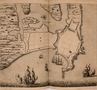An illustration from Wahrhaftige ausführliche beschreibung der berühmten ostindischen kusten Malabar und Coromandel, als auch der insel Zeylon: samt dero angräntzenden und untergehörigen reichen, fürstentühmen, ländern, städten ... so wol auch der merkwürdigsten kriegshändel, belägerungen, feld- und seeschlachten, sonderlich zwischen den Portugesen und Holländern, handel-und kaufmannschaften: durchgehends verzieret mit neuen landkahrten und abbildungen der vornehmsten städte, festungen, trachten, thiere, früchte, &c. so in India selbst nach dem leben gezeichnet, und folgends mit fleiss zu kupfer gebracht: benebst einer umständlichen und gründlichen entdeckung der abgötterey der ost-indischen heyden, Malabaren, Benjanen, Gentiven, Bramines &c. .. (1672)