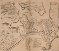 An illustration from Wahrhaftige ausführliche beschreibung der berühmten ostindischen kusten Malabar und Coromandel, als auch der insel Zeylon: samt dero angräntzenden und untergehörigen reichen, fürstentühmen, ländern, städten ... so wol auch der merkwürdigsten kriegshändel, belägerungen, feld- und seeschlachten, sonderlich zwischen den Portugesen und Holländern, handel-und kaufmannschaften: durchgehends verzieret mit neuen landkahrten und abbildungen der vornehmsten städte, festungen, trachten, thiere, früchte, &c. so in India selbst nach dem leben gezeichnet, und folgends mit fleiss zu kupfer gebracht: benebst einer umständlichen und gründlichen entdeckung der abgötterey der ost-indischen heyden, Malabaren, Benjanen, Gentiven, Bramines &c. .. (1672)