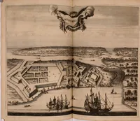 An illustration from Wahrhaftige ausführliche beschreibung der berühmten ostindischen kusten Malabar und Coromandel, als auch der insel Zeylon: samt dero angräntzenden und untergehörigen reichen, fürstentühmen, ländern, städten ... so wol auch der merkwürdigsten kriegshändel, belägerungen, feld- und seeschlachten, sonderlich zwischen den Portugesen und Holländern, handel-und kaufmannschaften: durchgehends verzieret mit neuen landkahrten und abbildungen der vornehmsten städte, festungen, trachten, thiere, früchte, &c. so in India selbst nach dem leben gezeichnet, und folgends mit fleiss zu kupfer gebracht: benebst einer umständlichen und gründlichen entdeckung der abgötterey der ost-indischen heyden, Malabaren, Benjanen, Gentiven, Bramines &c. .. (1672)