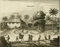 Picture 72 of 109 from Wahrhaftige ausführliche beschreibung der berühmten ostindischen kusten Malabar und Coromandel, als auch der insel Zeylon: samt dero angräntzenden und untergehörigen reichen, fürstentühmen, ländern, städten ... so wol auch der merkwürdigsten kriegshändel, belägerungen, feld- und seeschlachten, sonderlich zwischen den Portugesen und Holländern, handel-und kaufmannschaften: durchgehends verzieret mit neuen landkahrten und abbildungen der vornehmsten städte, festungen, trachten, thiere, früchte, &c. so in India selbst nach dem leben gezeichnet, und folgends mit fleiss zu kupfer gebracht: benebst einer umständlichen und gründlichen entdeckung der abgötterey der ost-indischen heyden, Malabaren, Benjanen, Gentiven, Bramines &c. .. (1672), leaf 467