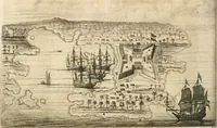 An illustration from Wahrhaftige ausführliche beschreibung der berühmten ostindischen kusten Malabar und Coromandel, als auch der insel Zeylon: samt dero angräntzenden und untergehörigen reichen, fürstentühmen, ländern, städten ... so wol auch der merkwürdigsten kriegshändel, belägerungen, feld- und seeschlachten, sonderlich zwischen den Portugesen und Holländern, handel-und kaufmannschaften: durchgehends verzieret mit neuen landkahrten und abbildungen der vornehmsten städte, festungen, trachten, thiere, früchte, &c. so in India selbst nach dem leben gezeichnet, und folgends mit fleiss zu kupfer gebracht: benebst einer umständlichen und gründlichen entdeckung der abgötterey der ost-indischen heyden, Malabaren, Benjanen, Gentiven, Bramines &c. .. (1672)