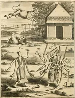 Picture 103 of 109 from Wahrhaftige ausführliche beschreibung der berühmten ostindischen kusten Malabar und Coromandel, als auch der insel Zeylon: samt dero angräntzenden und untergehörigen reichen, fürstentühmen, ländern, städten ... so wol auch der merkwürdigsten kriegshändel, belägerungen, feld- und seeschlachten, sonderlich zwischen den Portugesen und Holländern, handel-und kaufmannschaften: durchgehends verzieret mit neuen landkahrten und abbildungen der vornehmsten städte, festungen, trachten, thiere, früchte, &c. so in India selbst nach dem leben gezeichnet, und folgends mit fleiss zu kupfer gebracht: benebst einer umständlichen und gründlichen entdeckung der abgötterey der ost-indischen heyden, Malabaren, Benjanen, Gentiven, Bramines &c. .. (1672), leaf 581