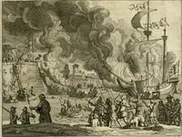 An illustration from Wahrhaftige ausführliche beschreibung der berühmten ostindischen kusten Malabar und Coromandel, als auch der insel Zeylon: samt dero angräntzenden und untergehörigen reichen, fürstentühmen, ländern, städten ... so wol auch der merkwürdigsten kriegshändel, belägerungen, feld- und seeschlachten, sonderlich zwischen den Portugesen und Holländern, handel-und kaufmannschaften: durchgehends verzieret mit neuen landkahrten und abbildungen der vornehmsten städte, festungen, trachten, thiere, früchte, &c. so in India selbst nach dem leben gezeichnet, und folgends mit fleiss zu kupfer gebracht: benebst einer umständlichen und gründlichen entdeckung der abgötterey der ost-indischen heyden, Malabaren, Benjanen, Gentiven, Bramines &c. .. (1672)