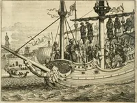 An illustration from Wahrhaftige ausführliche beschreibung der berühmten ostindischen kusten Malabar und Coromandel, als auch der insel Zeylon: samt dero angräntzenden und untergehörigen reichen, fürstentühmen, ländern, städten ... so wol auch der merkwürdigsten kriegshändel, belägerungen, feld- und seeschlachten, sonderlich zwischen den Portugesen und Holländern, handel-und kaufmannschaften: durchgehends verzieret mit neuen landkahrten und abbildungen der vornehmsten städte, festungen, trachten, thiere, früchte, &c. so in India selbst nach dem leben gezeichnet, und folgends mit fleiss zu kupfer gebracht: benebst einer umständlichen und gründlichen entdeckung der abgötterey der ost-indischen heyden, Malabaren, Benjanen, Gentiven, Bramines &c. .. (1672)