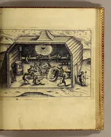 An illustration from Warhafftige Relation. Der dreyen newen vnerhörten, seltzamen Schiffart, so die holländischen vnd seeländischen Schiff gegen Mitternacht, drey Jar nach einander, als Anno 1594. 1595. vnd 1596. verricht. : Wie sie Nottvvegen, Lappiam, Biarmiam, vnd Russiam, oder Moscoviam (vorhabens ins Königreich Cathay vnd China zukommen) vmbsegelt haben. Als auch wie sie das Fretum Nassoviae, VVaygats, Novam Semblam, vnd das Land vnter dem 8o. Gradu Latitud. so man vermeint das Groenland sey, gefunden: vnd was für gefahr, wegen der erschröcklichen Bern, Meerwunder, vnd dem Eyss, sie aussgestanden. (1598)