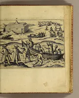 An illustration from Warhafftige Relation. Der dreyen newen vnerhörten, seltzamen Schiffart, so die holländischen vnd seeländischen Schiff gegen Mitternacht, drey Jar nach einander, als Anno 1594. 1595. vnd 1596. verricht. : Wie sie Nottvvegen, Lappiam, Biarmiam, vnd Russiam, oder Moscoviam (vorhabens ins Königreich Cathay vnd China zukommen) vmbsegelt haben. Als auch wie sie das Fretum Nassoviae, VVaygats, Novam Semblam, vnd das Land vnter dem 8o. Gradu Latitud. so man vermeint das Groenland sey, gefunden: vnd was für gefahr, wegen der erschröcklichen Bern, Meerwunder, vnd dem Eyss, sie aussgestanden. (1598)