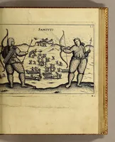 An illustration from Warhafftige Relation. Der dreyen newen vnerhörten, seltzamen Schiffart, so die holländischen vnd seeländischen Schiff gegen Mitternacht, drey Jar nach einander, als Anno 1594. 1595. vnd 1596. verricht. : Wie sie Nottvvegen, Lappiam, Biarmiam, vnd Russiam, oder Moscoviam (vorhabens ins Königreich Cathay vnd China zukommen) vmbsegelt haben. Als auch wie sie das Fretum Nassoviae, VVaygats, Novam Semblam, vnd das Land vnter dem 8o. Gradu Latitud. so man vermeint das Groenland sey, gefunden: vnd was für gefahr, wegen der erschröcklichen Bern, Meerwunder, vnd dem Eyss, sie aussgestanden. (1598)