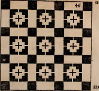Picture 86 of 140 from Nützliches in lauter auserlesenen, wohl-approbirt- und meistentheils neu-inventirten Mustern bestehendes, Weber-Bild-Buch : als, zwey und siebenzig gesteinten Zeichnungen, von 15. bis auf 40. schäfftig und 32. Stück 16. und 20. schäfftigen Hin- und Wieder-Mödel, auch allerhand der nettesten Gattung von roth-gestreifften Arbeiten, sammt denen dazu gehörigen Zügen und Schnürungen : ingleichen allerhand nöthigen Bildern, auch Doppel-Kellisch, und einer Art von den Damast-Boden, 8. Flügel auf einen Bruch : dann eine Anweisung, wie sich diese Art Züg und Bilder zu halben Brüchen theilen, zerlegen, auch Doppel-Kellisch-Bilder so, wie man sie zum Gebrauch nöthig, selbst versetzen und verändern kan : wobey auch einer jeden Gattung insonderheit eine schrifftliche Anleitung voran gedruckt worden (1783), leaf 116