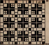 Picture 111 of 140 from Nützliches in lauter auserlesenen, wohl-approbirt- und meistentheils neu-inventirten Mustern bestehendes, Weber-Bild-Buch : als, zwey und siebenzig gesteinten Zeichnungen, von 15. bis auf 40. schäfftig und 32. Stück 16. und 20. schäfftigen Hin- und Wieder-Mödel, auch allerhand der nettesten Gattung von roth-gestreifften Arbeiten, sammt denen dazu gehörigen Zügen und Schnürungen : ingleichen allerhand nöthigen Bildern, auch Doppel-Kellisch, und einer Art von den Damast-Boden, 8. Flügel auf einen Bruch : dann eine Anweisung, wie sich diese Art Züg und Bilder zu halben Brüchen theilen, zerlegen, auch Doppel-Kellisch-Bilder so, wie man sie zum Gebrauch nöthig, selbst versetzen und verändern kan : wobey auch einer jeden Gattung insonderheit eine schrifftliche Anleitung voran gedruckt worden (1783), leaf 172