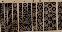 Picture 137 of 140 from Nützliches in lauter auserlesenen, wohl-approbirt- und meistentheils neu-inventirten Mustern bestehendes, Weber-Bild-Buch : als, zwey und siebenzig gesteinten Zeichnungen, von 15. bis auf 40. schäfftig und 32. Stück 16. und 20. schäfftigen Hin- und Wieder-Mödel, auch allerhand der nettesten Gattung von roth-gestreifften Arbeiten, sammt denen dazu gehörigen Zügen und Schnürungen : ingleichen allerhand nöthigen Bildern, auch Doppel-Kellisch, und einer Art von den Damast-Boden, 8. Flügel auf einen Bruch : dann eine Anweisung, wie sich diese Art Züg und Bilder zu halben Brüchen theilen, zerlegen, auch Doppel-Kellisch-Bilder so, wie man sie zum Gebrauch nöthig, selbst versetzen und verändern kan : wobey auch einer jeden Gattung insonderheit eine schrifftliche Anleitung voran gedruckt worden (1783), leaf 204