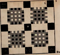 Picture 11 of 140 from Nützliches in lauter auserlesenen, wohl-approbirt- und meistentheils neu-inventirten Mustern bestehendes, Weber-Bild-Buch : als, zwey und siebenzig gesteinten Zeichnungen, von 15. bis auf 40. schäfftig und 32. Stück 16. und 20. schäfftigen Hin- und Wieder-Mödel, auch allerhand der nettesten Gattung von roth-gestreifften Arbeiten, sammt denen dazu gehörigen Zügen und Schnürungen : ingleichen allerhand nöthigen Bildern, auch Doppel-Kellisch, und einer Art von den Damast-Boden, 8. Flügel auf einen Bruch : dann eine Anweisung, wie sich diese Art Züg und Bilder zu halben Brüchen theilen, zerlegen, auch Doppel-Kellisch-Bilder so, wie man sie zum Gebrauch nöthig, selbst versetzen und verändern kan : wobey auch einer jeden Gattung insonderheit eine schrifftliche Anleitung voran gedruckt worden (1783), leaf 28