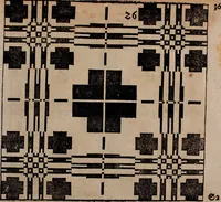 Picture 58 of 140 from Nützliches in lauter auserlesenen, wohl-approbirt- und meistentheils neu-inventirten Mustern bestehendes, Weber-Bild-Buch : als, zwey und siebenzig gesteinten Zeichnungen, von 15. bis auf 40. schäfftig und 32. Stück 16. und 20. schäfftigen Hin- und Wieder-Mödel, auch allerhand der nettesten Gattung von roth-gestreifften Arbeiten, sammt denen dazu gehörigen Zügen und Schnürungen : ingleichen allerhand nöthigen Bildern, auch Doppel-Kellisch, und einer Art von den Damast-Boden, 8. Flügel auf einen Bruch : dann eine Anweisung, wie sich diese Art Züg und Bilder zu halben Brüchen theilen, zerlegen, auch Doppel-Kellisch-Bilder so, wie man sie zum Gebrauch nöthig, selbst versetzen und verändern kan : wobey auch einer jeden Gattung insonderheit eine schrifftliche Anleitung voran gedruckt worden (1783), leaf 72